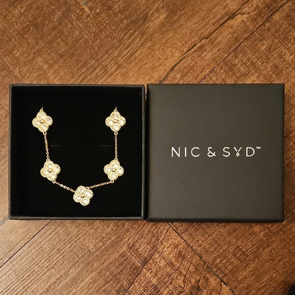 Gold Floral Necklace with Crystal Accents - Picture 2 of 2